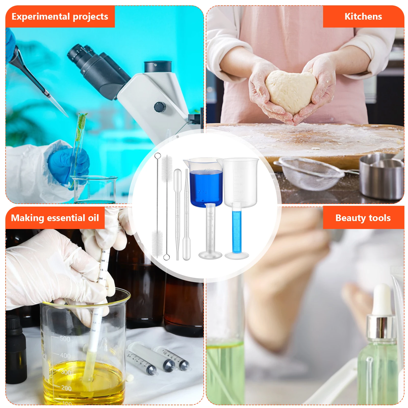 

1 Set Plastic Graduated Cylinders Beakers Pipettes Tube Brush Lab Measuring Tools Science Laboratory Acid Resistant Precise
