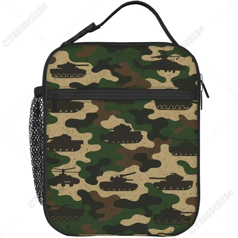 Camo Tank Copter Lunch Box - Insulated Lunch Bags For Boys/Girls/Women/Men Detachable Handle Lunchbox Meal Tote Bag