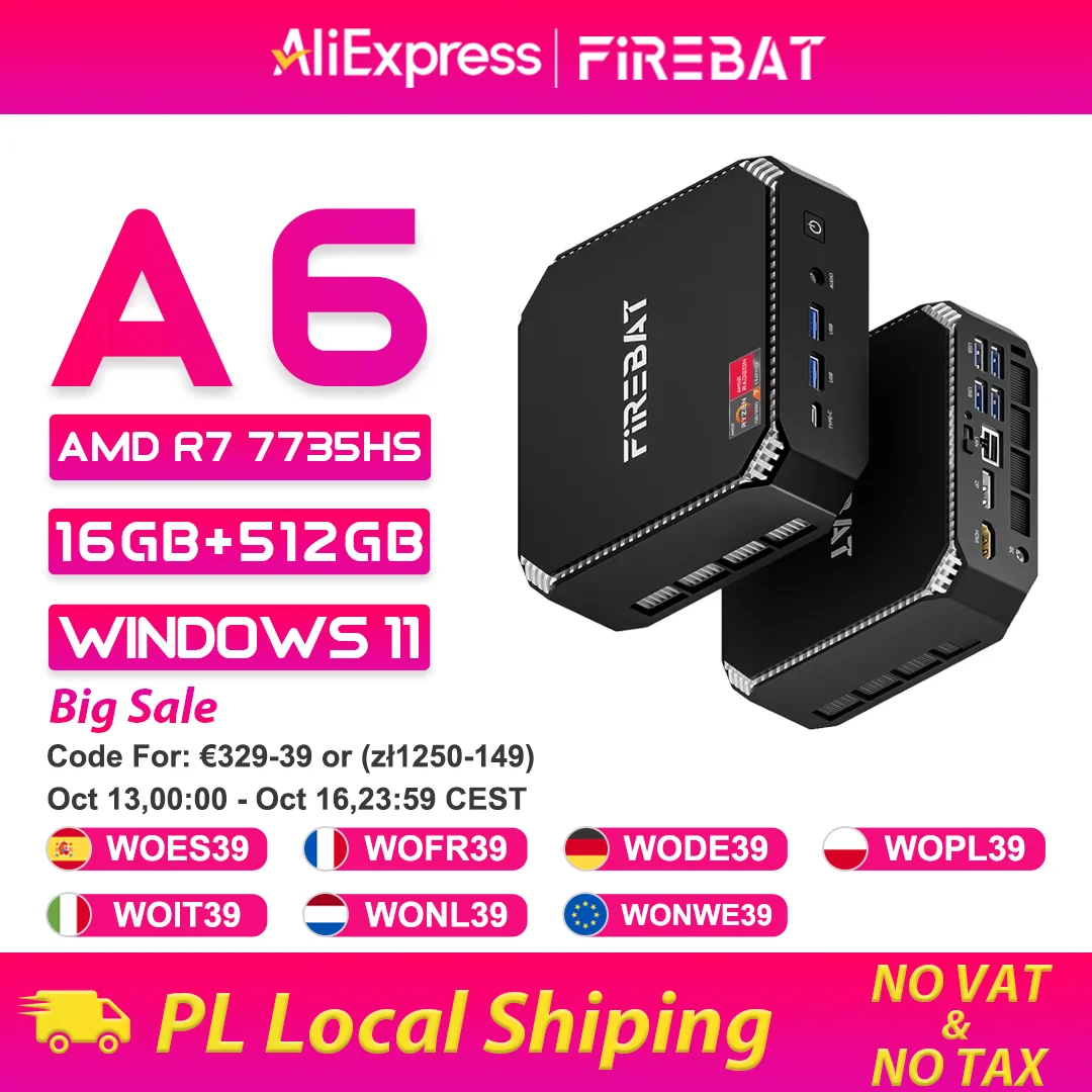 FIREBAT MINI PC A6 AMD Ryzen 7 7735HS DDR5 16GB RAM 512GB SSD
