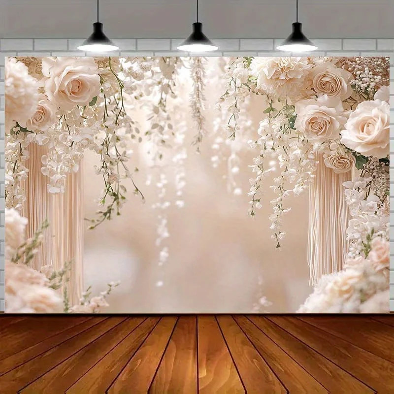 Retro-Blumenhintergrund, elegante Rosen und hängende Blumen – schimmeliger gelber Ton, Blattdekoration