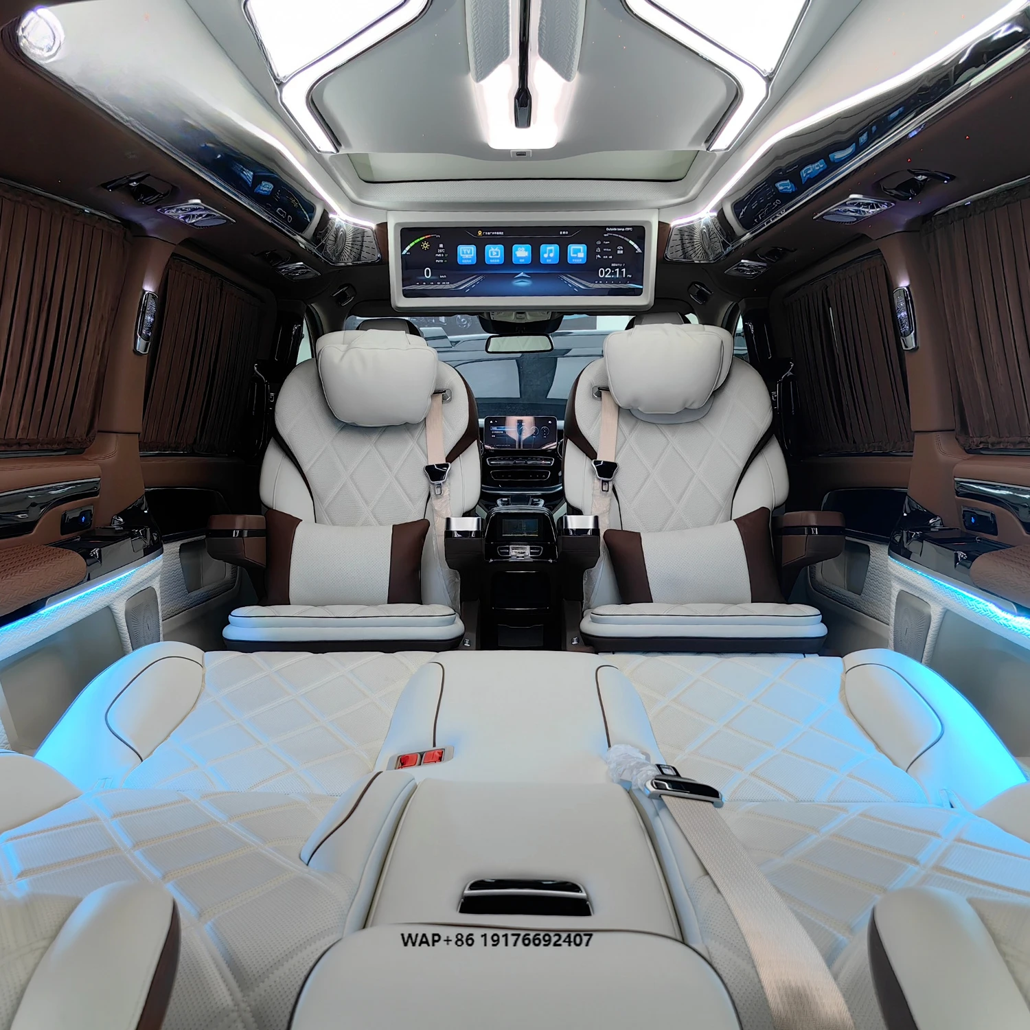 CARRIDE Luxury V260 VIP Van Rear Interior Conversion Custom Leather Captain Seats Ambient Lighting Starry Roof Ceiling