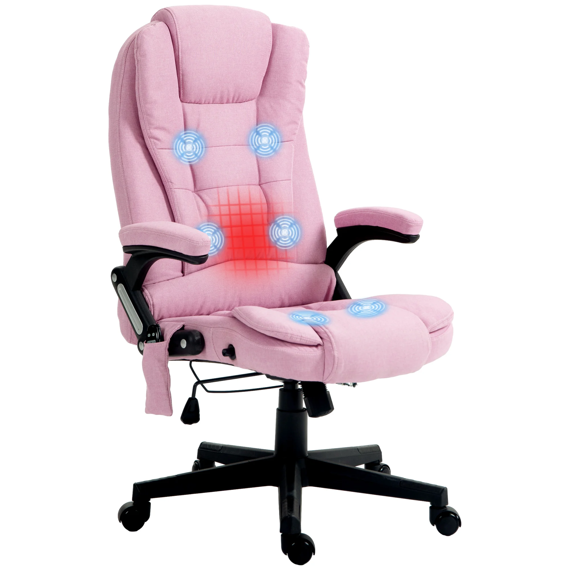 6 Point Vibrating Massage Office Chair with Heat, Linen High Back Massage Desk Chair with Reclining Backrest, Pink