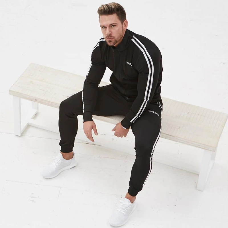 Men's Jacket Spring Autumn New Sports Fitness Coat Cotton Printed Panel Sportswear Joggers Bodybuilding Workout Clothes