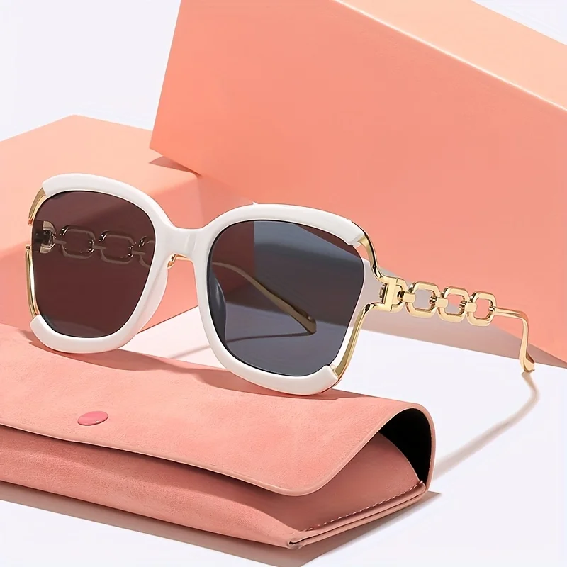 1 par de gafas de sol para mujer con paneles recortados y bisagras de cadena metálica, perfectas para la playa, senderismo y fotografía callejera