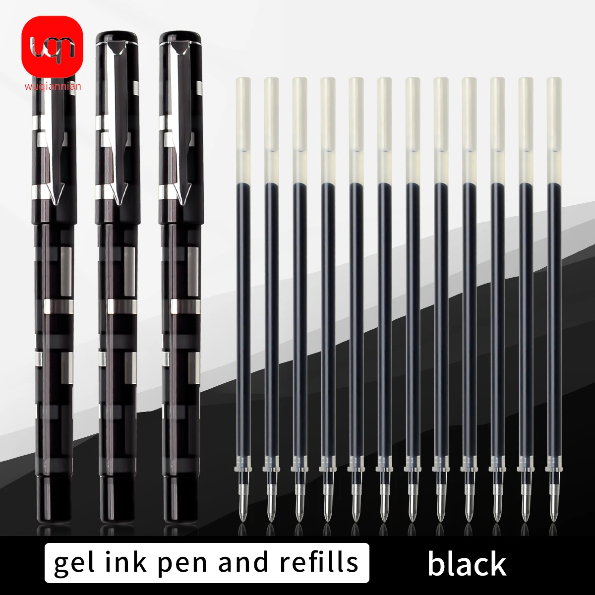 

WQN-3 шт. + 12 шт. сменная черная гелевая ручка с быстросохнущими чернилами, 0,5 мм, высококачественные чернила для письма, идеально подходят для школьных канцелярских принадлежностей