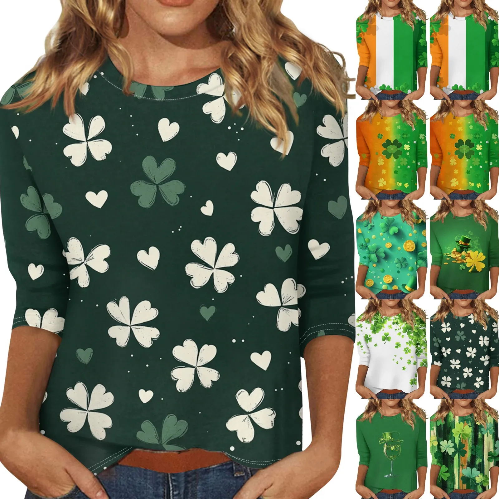 arcane St. Patrick Style print Women's T-Shirt 3/4 Sleeve O-Neck Casual Wear 2024 Women T-Shirt Loose Ladies Tops ropa mujer