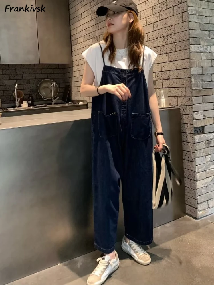 S-5XL Jumpsuits Women All-match Chic High Street Harajuku Korean Style Full Length Baggy Fashion Simple Summer Sweet College New