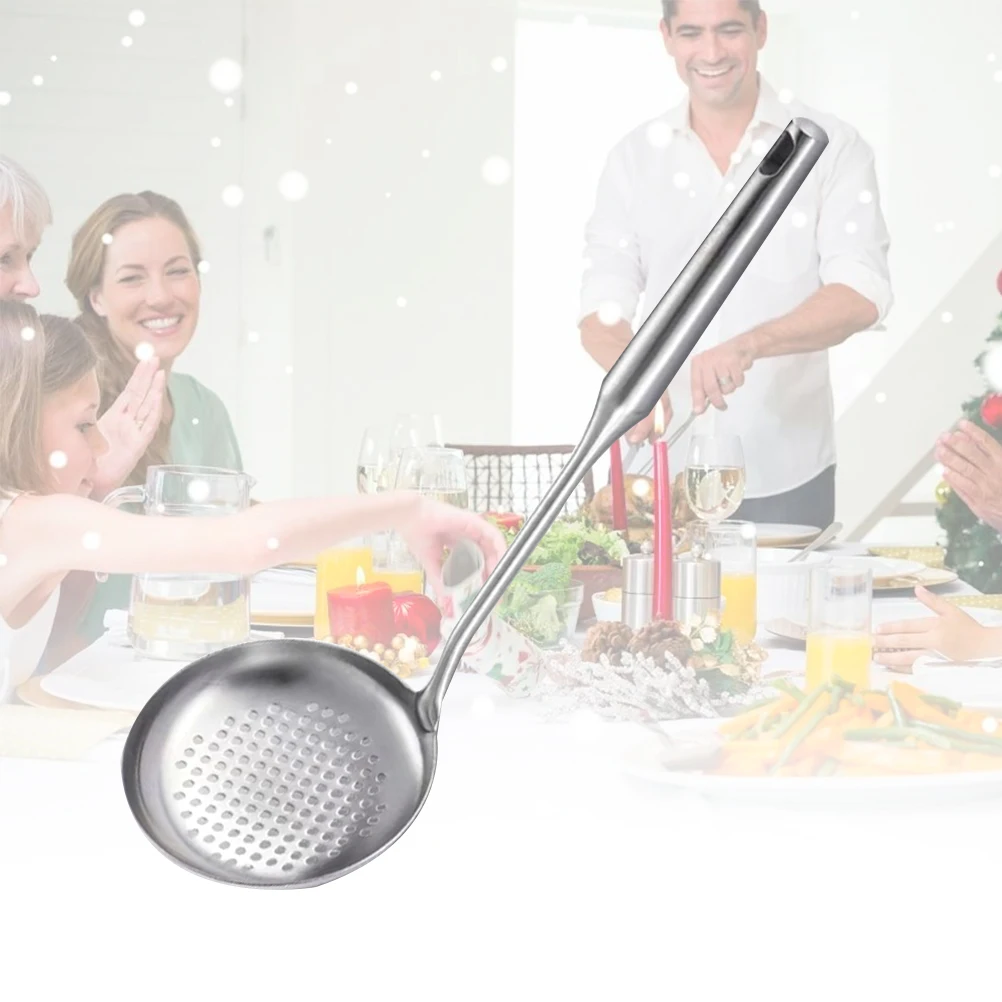 

Stainless Steel Soup Spoon Filter Hole Long Handle Kitchen Gadgets Oil Strainer Ladle Colander Noodle Drainer Tool