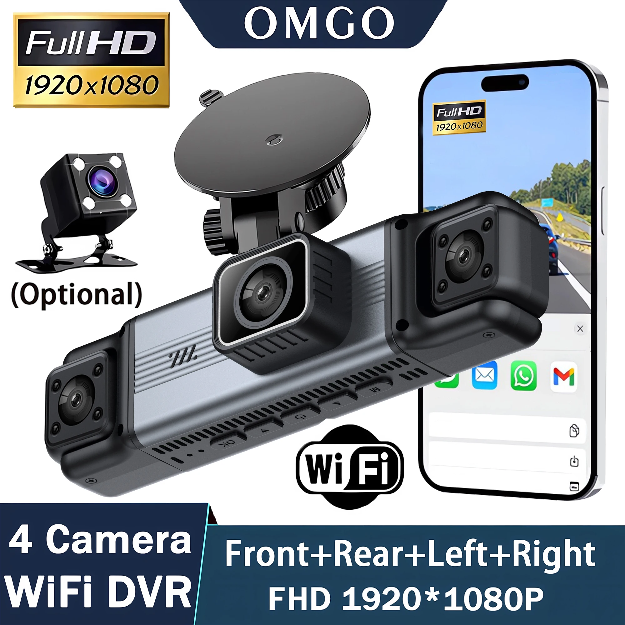 dashcam 4 channels wifi car dvr dashboard cameras for car way back box parking mode 24h front and rear interior 360 dash cam