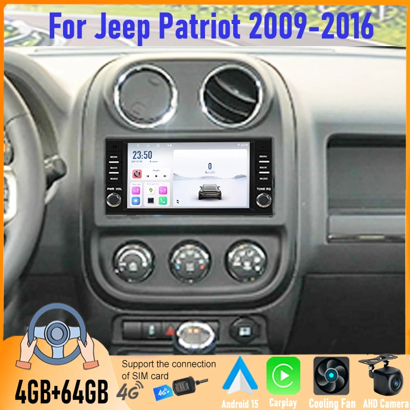 

7'' 4+64GB Android Car Stereo For Jeep Patriot 2009-2016 Wireless Apple CarPlay GPS Navi BT Head Unit Canbus Camera FM 2DIN