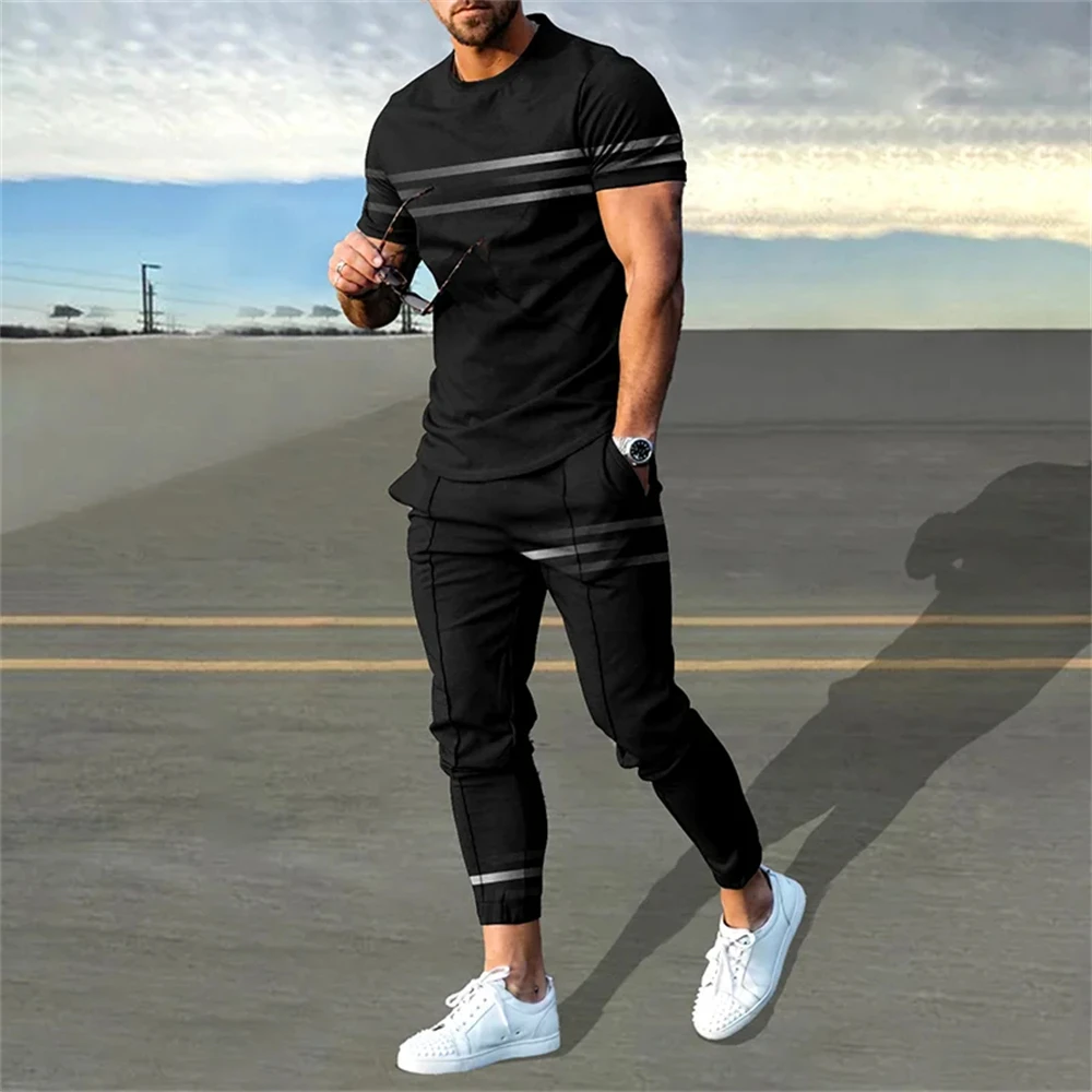 Summer Sportwear Suit Short Sleeve T Shirt Long Pants 2 Piece Sets Men Tracksuit 3D Printed Casual Trend Oversized Male Clothes