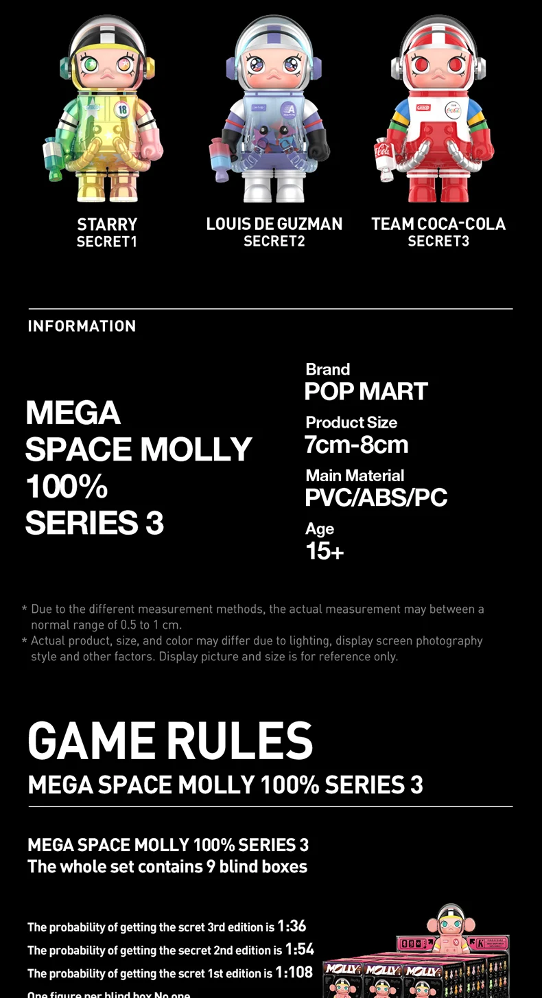 POP MART MEGA SPACE MOLLY 100% SERIES 3 Caixa Mistério 1 PC / 9
