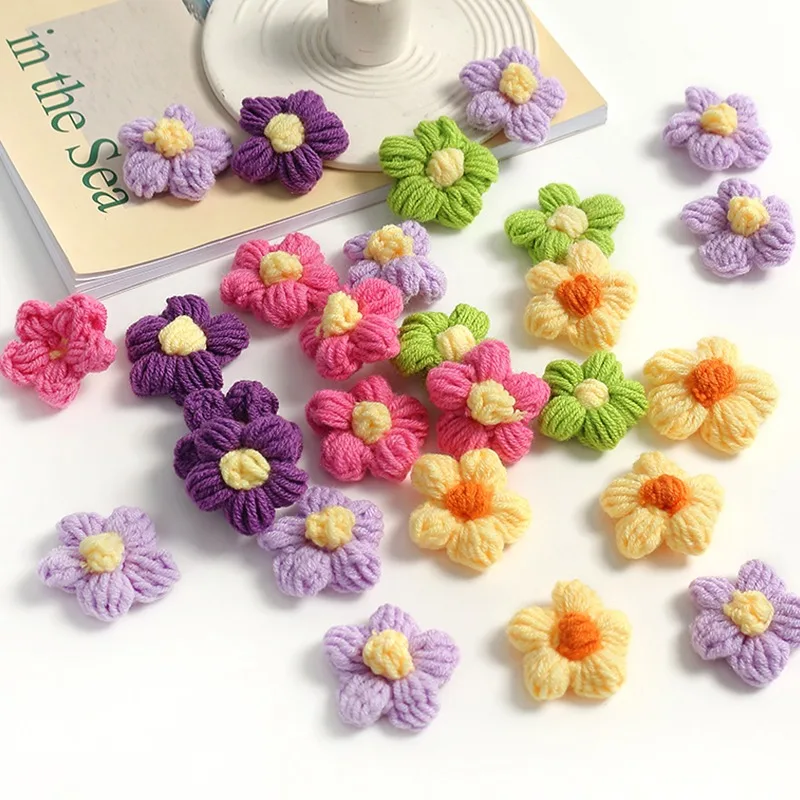 10pcs Hand-knitted Flower Applique Sew r For Clothes Shoes Hats Craft Diy Hair Clip Wedding Hats Decorative Accessories