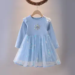 New Princess Dress Girls Dress Long-sleeved For Children's Party Clothes Elsa Frozen Dress Spring Autumn Kids Dress 2-9Y