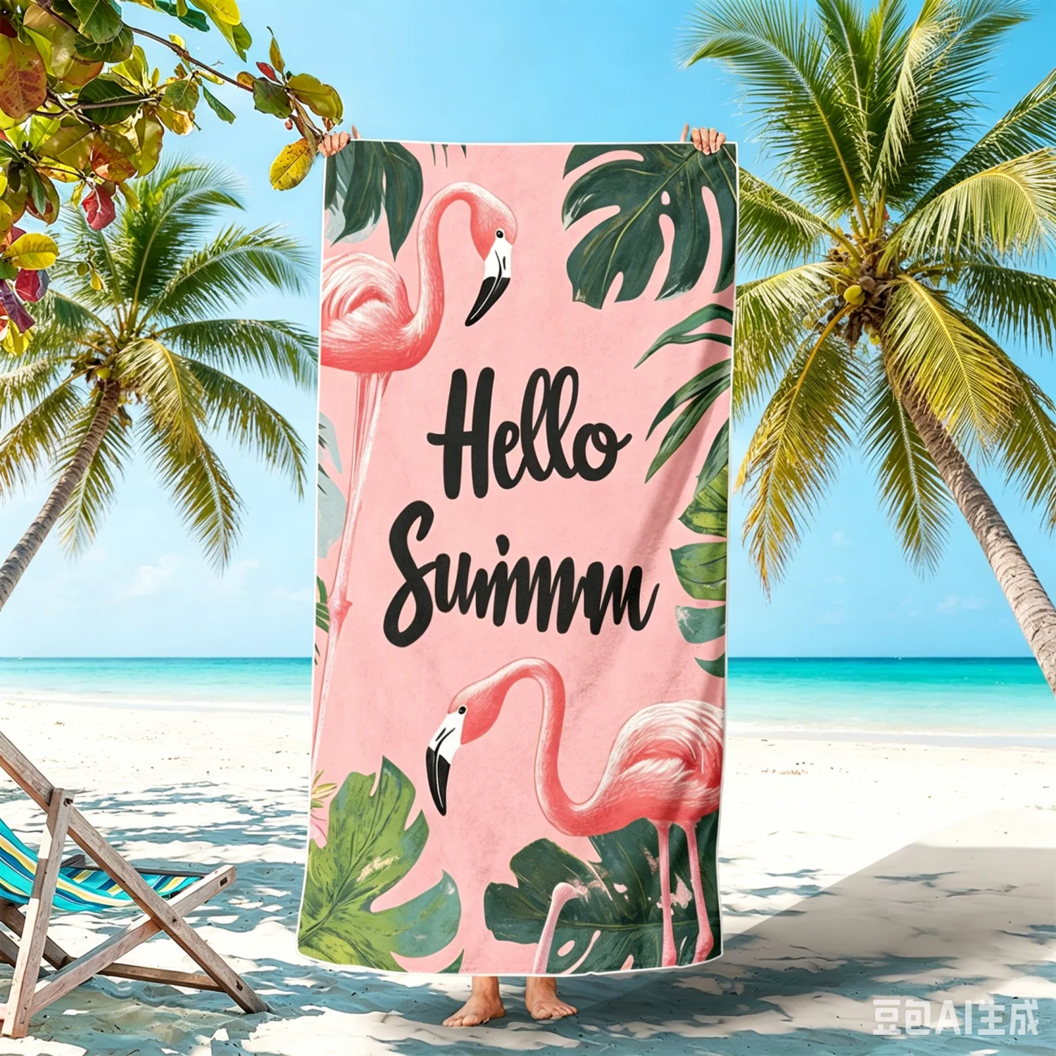 

2Pcs (63in/71in) Beach Towel, Hello Summer Flamingo Tropical Beach Towel, For Outdoor Camping Beach and Seaside Swimming Pool