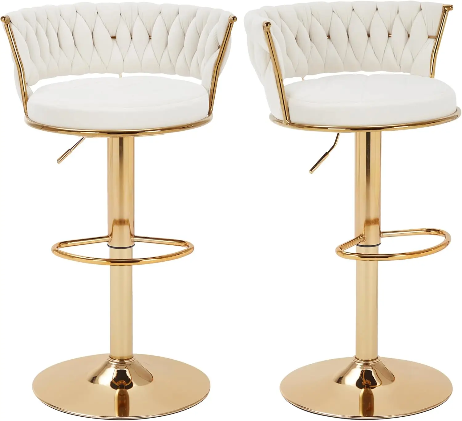 

Bar Stools Set of 2, Adjustable Barstools Counter Height Stools with Back and Arm, Velvet Woven Kitchen Island Stools w/Gold