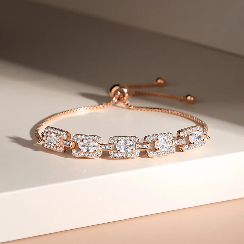 

Adjustable Chain Link Bracelet with Geometric Square Cubic Zirconia Tennis Bracelets & Bangles for Women Jewelry Gift