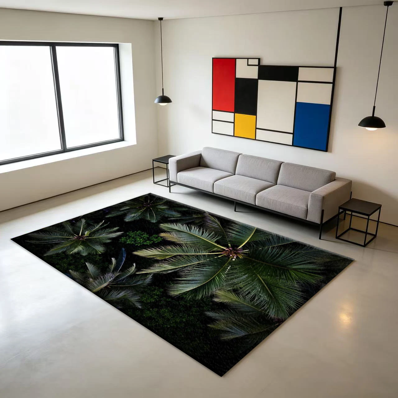 Tropical Palm Tree Top View Carpet Floor Mat Dark Jungle Leaves Non-Slip Floor Carpet Suitable for Home Decoration