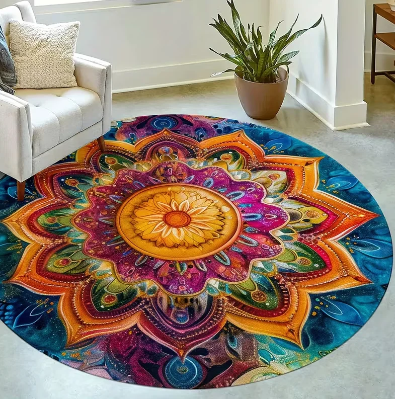Der runde Teppich mit böhmischem Muster eignet sich für die Heimdekoration, z. B. Wohnzimmer, Küche, Schlafzimmer, Eingangsteppich usw