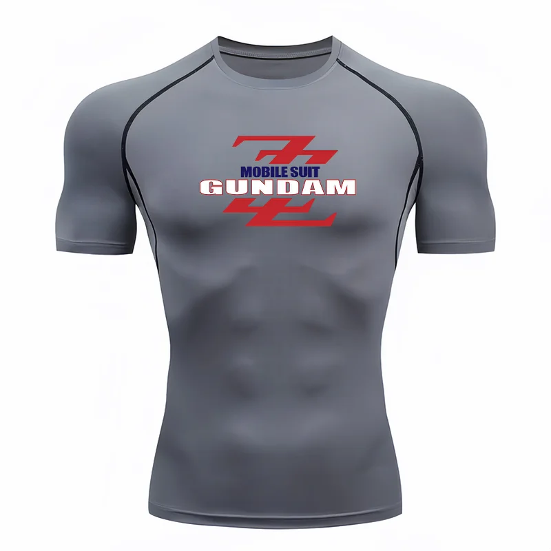 Bandai Mobile Suit ZZ Gundam Men T-shirt Print Compression Fitness Gym Quick Dry Sport T Shirt Breathable