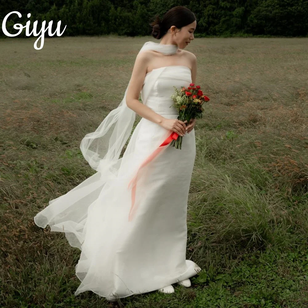 

Giyu Elegant Customized Modern Organza Wedding Dresses Pleat Strapless Sleeveless Shawl Korea Photoshoot 웨딩드레스 Bridal Gown 2025