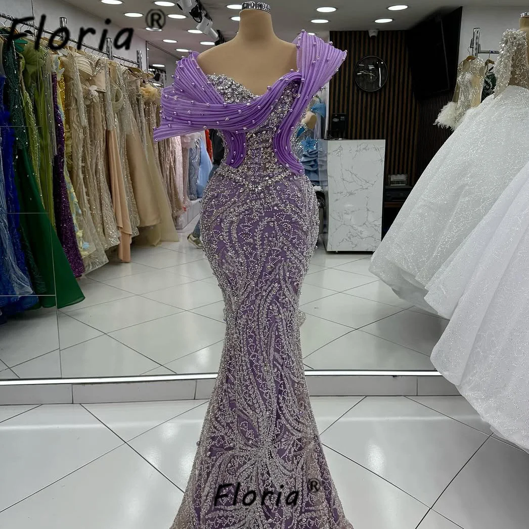 

Роскошные фиолетовые вечерние платья русалки с бисером и открытыми плечами, женское вечернее платье в Дубае, длинное свадебное платье для помолвки, платья для выпускного вечера