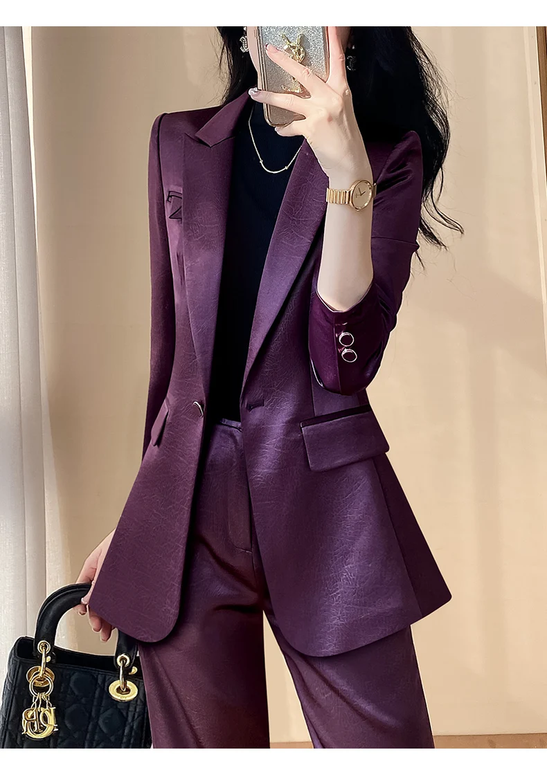 

Высококачественные тонкие комплекты из 2 предметов для офиса, женская новая мода, пиджак с отложным воротником и одной пуговицей, повседневные широкие брюки, костюмы