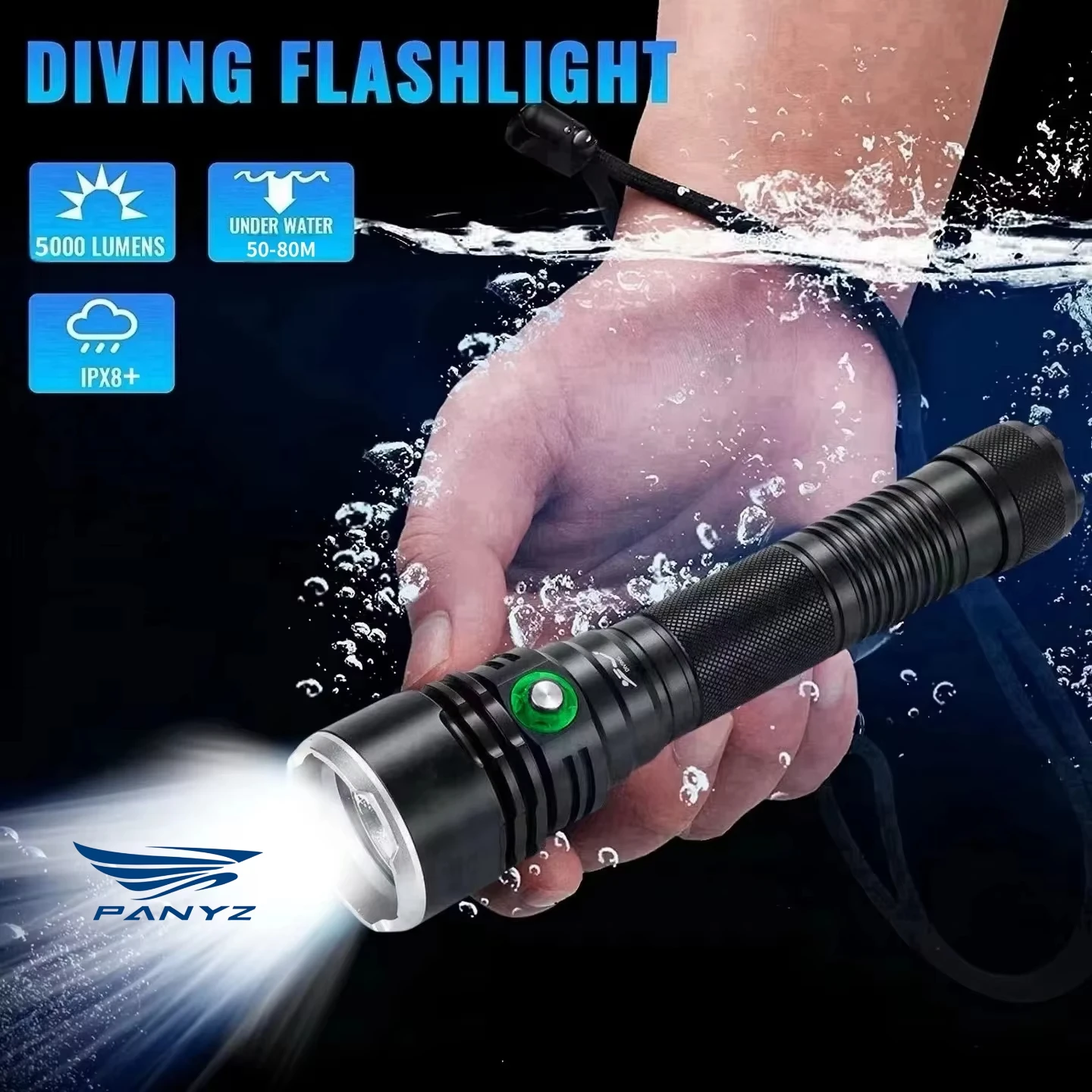

Panyz Diving Flashlight 5000LM XHP70.2 LED IPX8 Waterproof For 80m Underwater Fishing Hiking Camping Lanterna Super Bright Torch