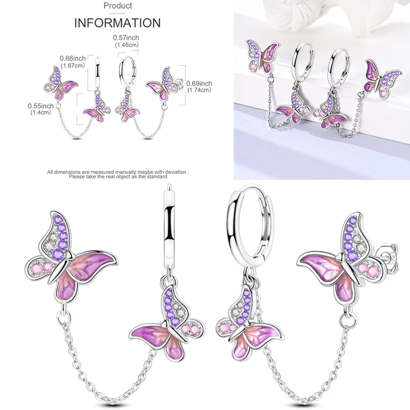 925 Sterling Silber Creolen Schmetterling Regenbogen Blume Tulpe Iris Lila Hängeohrringe Schmuck Geschenk für Frauen Mädchen – Detail 25