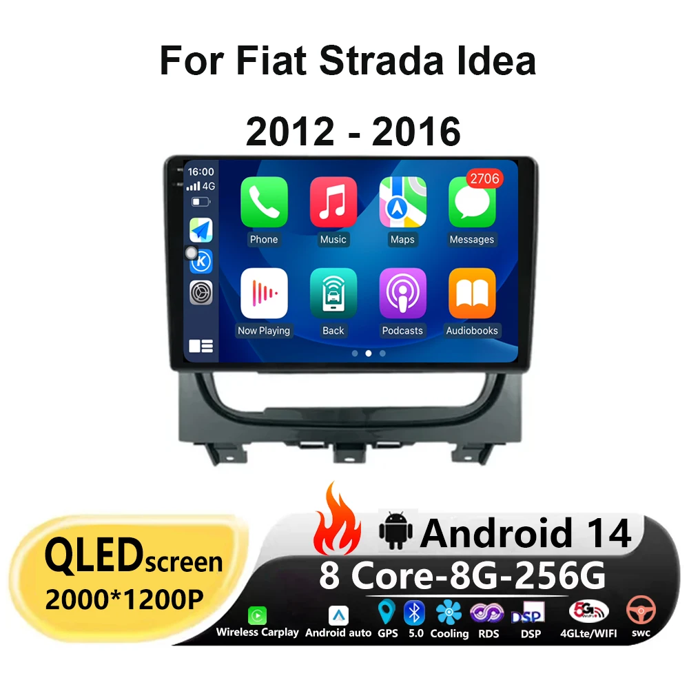 

For Fiat Strada Idea 2012 - 2016 Android 14 Car Radio Multimedia Video player Navigation GPS Stereo Auto Carplay WIFI 4G DSP BT