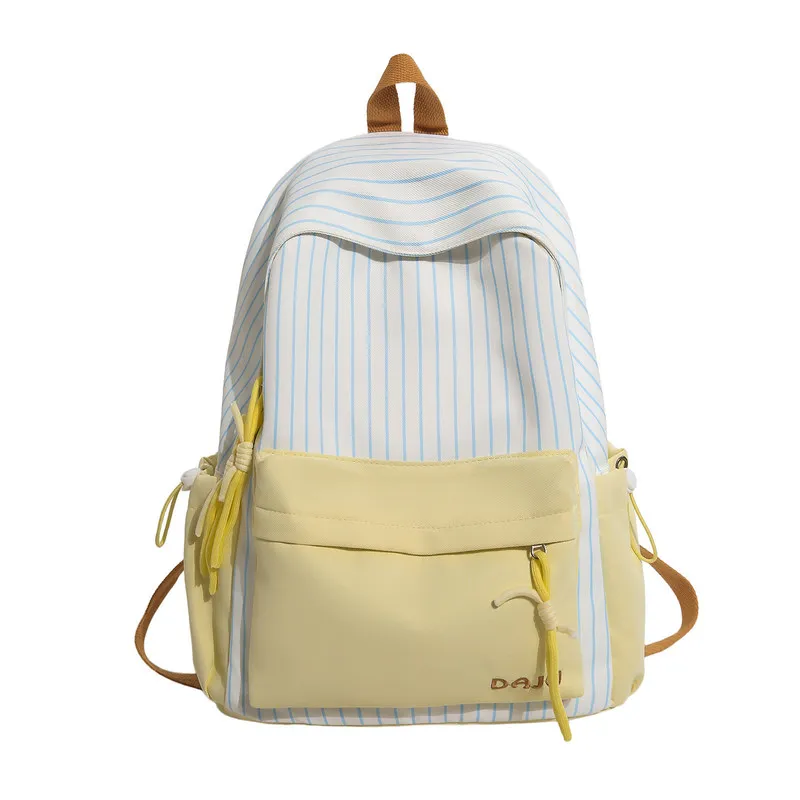 College-style backpack with patchwork designinsLarge-capacity new Korean-style backpack for high school students, niche striped