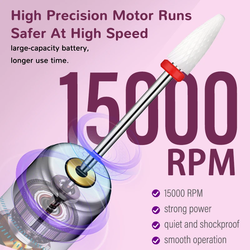 Upgraded Portable Electric Nail Polisher 15000 RPM Nails Grinding Polishing Machine USB Charge Manicure Drill 12 Sanding Heads