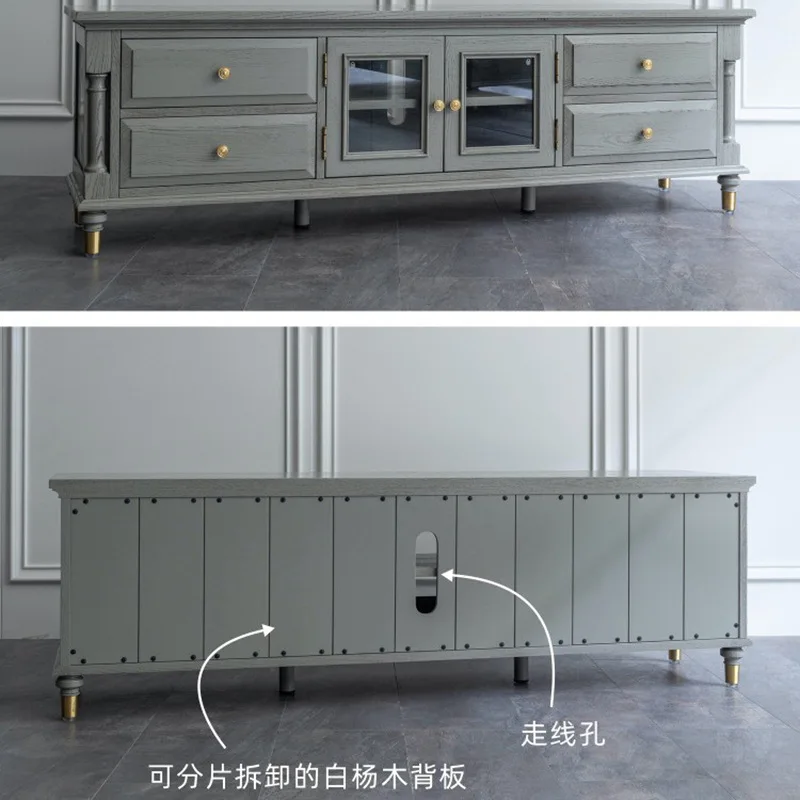 Gray TV cabinet, solid wood video cabinet