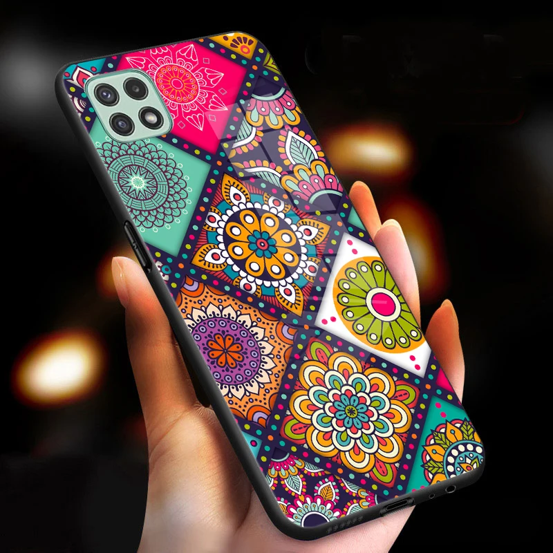 Vintage Painted Glass Phone Case For Samsung Galaxy Wide 5 A02 M02 A22 5G M22 A31 A41 Anti Vibration Hard Protective Cover