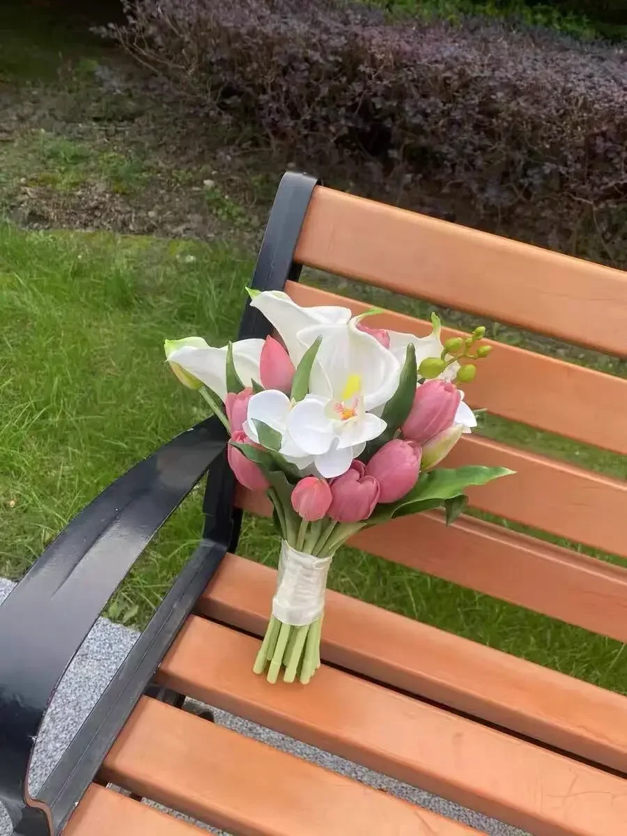 Ramo de novia para boda, rosa blanca, ramo de boda hecho a mano, flor Artificial, rosa buque casamento