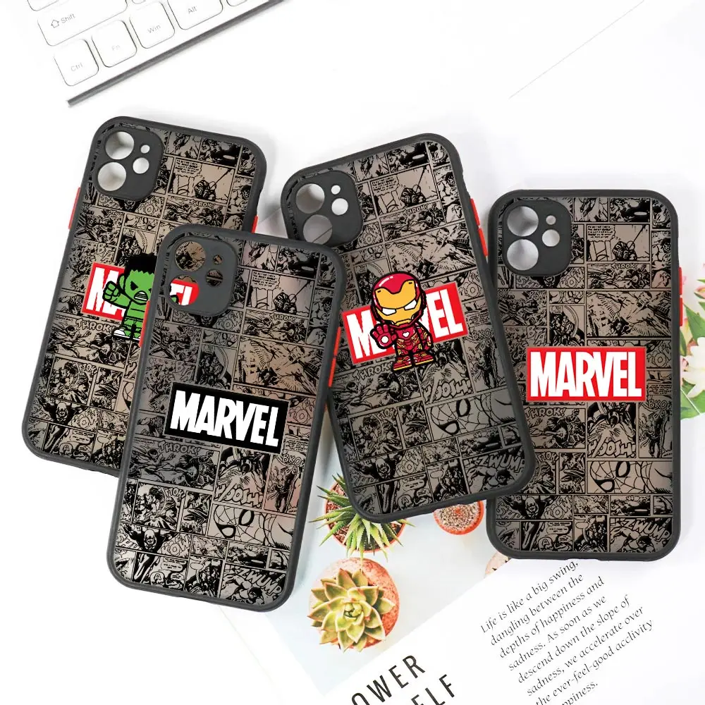 Avengers Marvel Comics Clear Cases For iPhone 15 14 13 Pro Max 12 11 Pro X XS 7 8 15 Plus Luxury Fundas Matte Back Cover Ironman