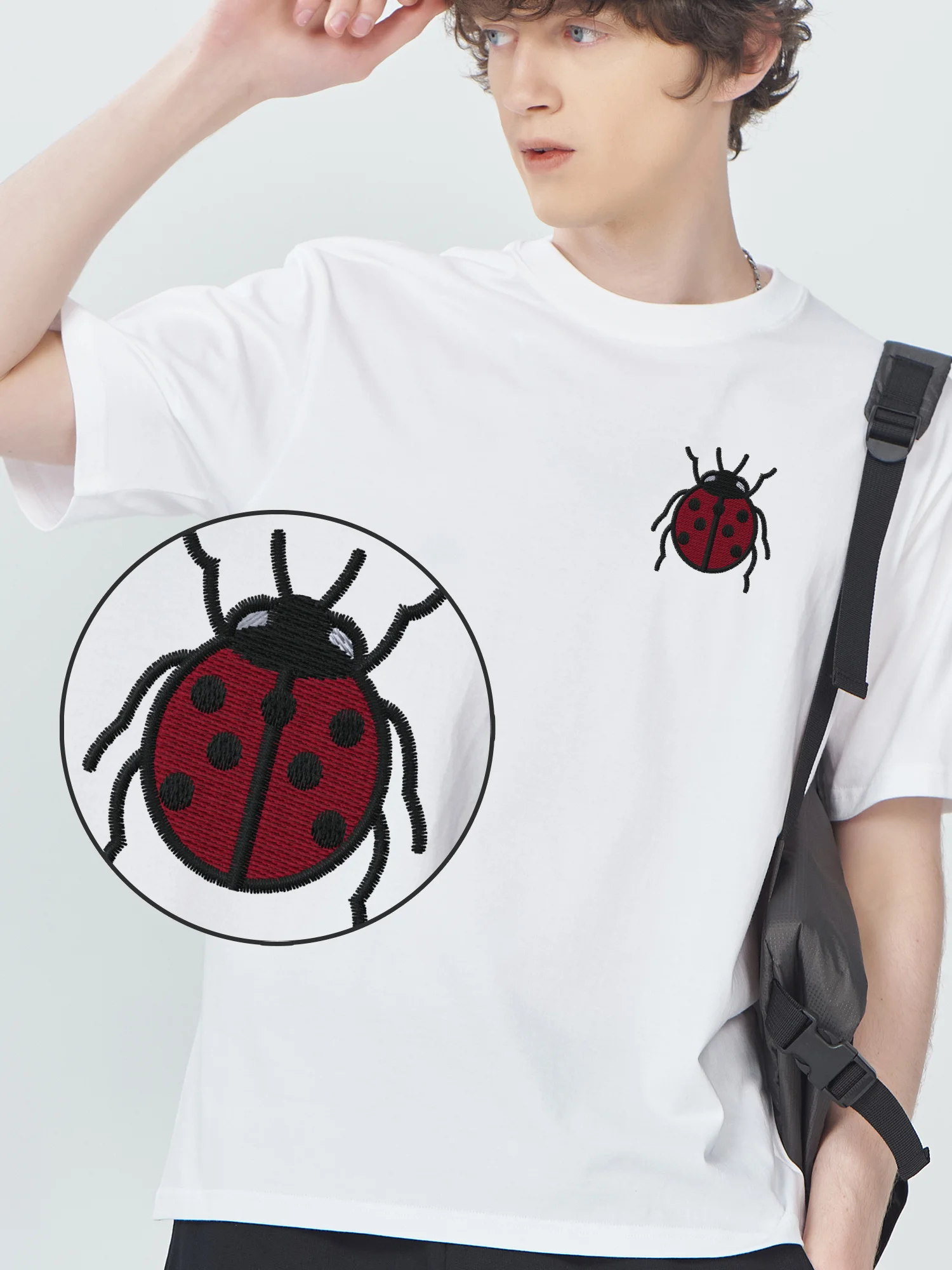 

Red Ladybug Animal Tshirts Embroidered T-shirts New Design Short Sleeve 100% Cotton Embroidery T-Shirts Mens Clothing
