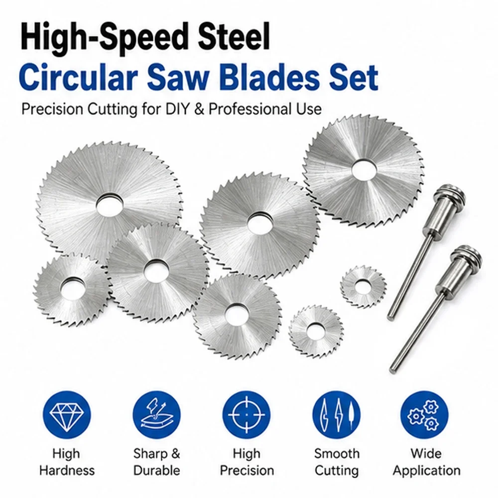 

1-7Pcs 22-60mm HSS Circular Saw Disc Set,Mandrel Included for Rotary Tools, Precision Cutting for Wood,Plastic,Soft Materials