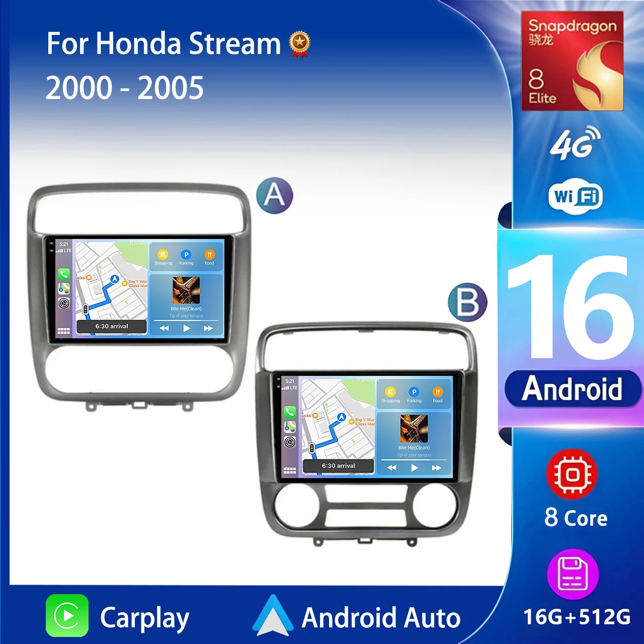 Qualcomm Android 16 Carplay Auto 2K Screen Car Radio Multimedia Player For Honda Stream 2000 - 2005 Autoradio GPS 2din Head Unit