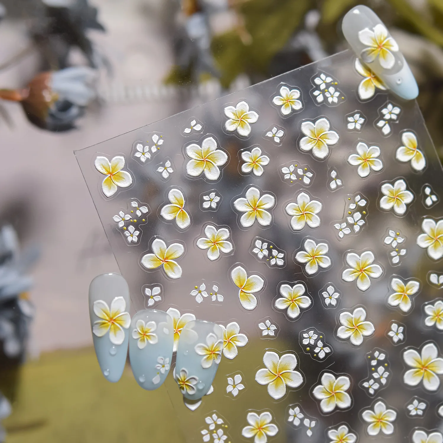 

1pc 5D Plumeria Flower Design Nail Art Stickers White Yellow Petal Selfadhesive Nail Decals Exquisite Embossed Floral Nail Slide