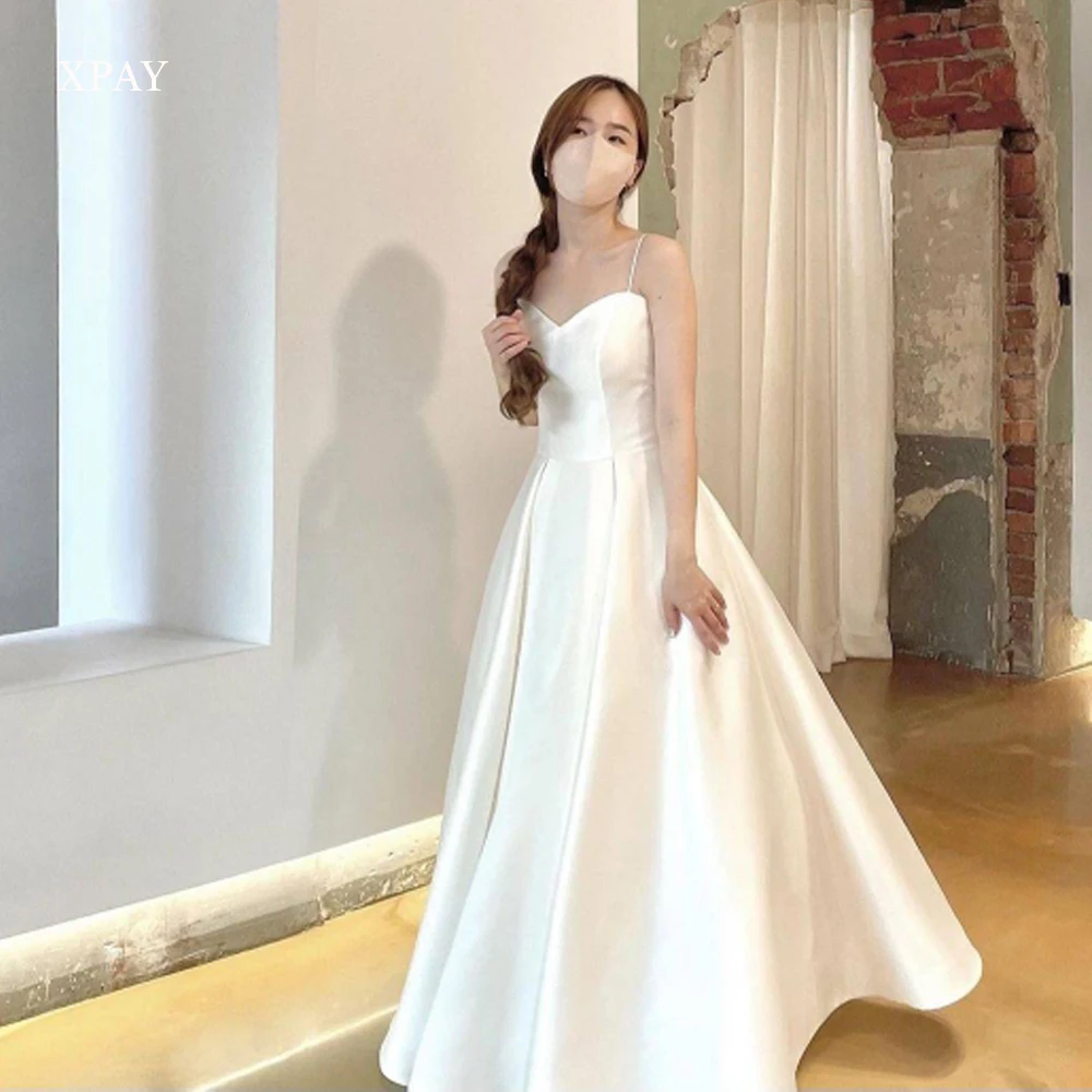 

XPAY Simple A Line Korea Women Wedding Dresses For Photo shoot Spaghetti Straps Floor Length Corset Back Bridal Gowns Plus Size