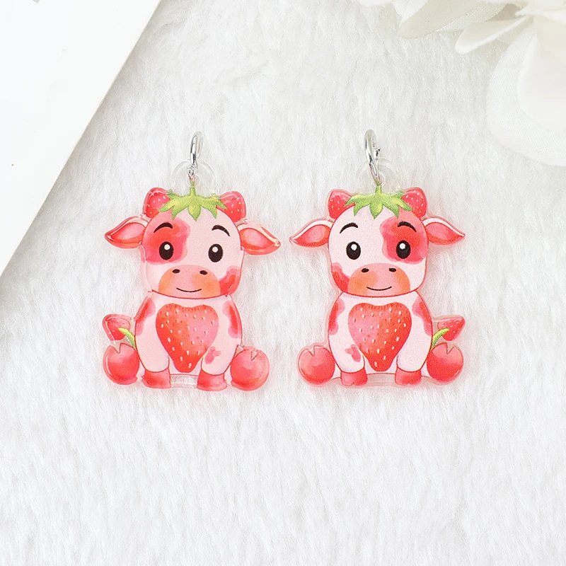 8pcs Cute Cattle Charms Creative Acrylic Blueberry And Strawberry Pendant For Keychain Necklace Jewelry Diy Making