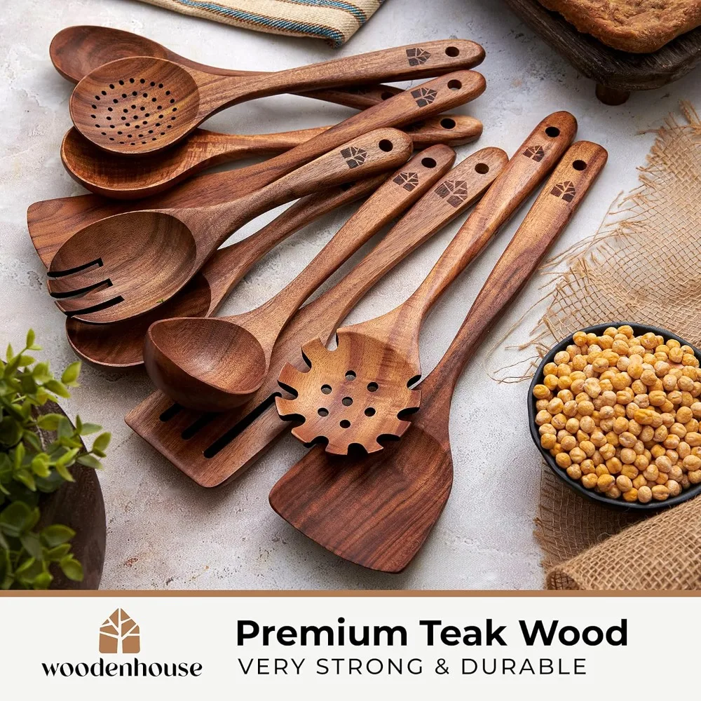 

Wooden Spoons for Cooking, 10 Pcs Wooden Cooking Utensils Set – Wooden Utensil Set for Nonstick Pans & Cookwar