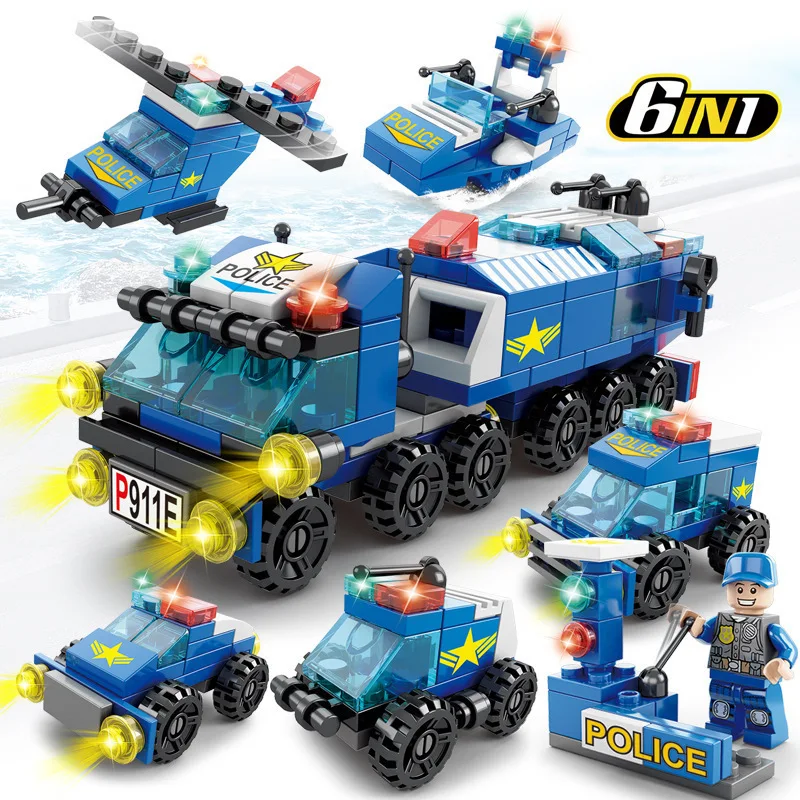 

6 IN 1 Mini Military Building Blocks, Police Cars, Engineering Vehicles, Ambulances, Fire Trucks, Airplanes Building Blocks