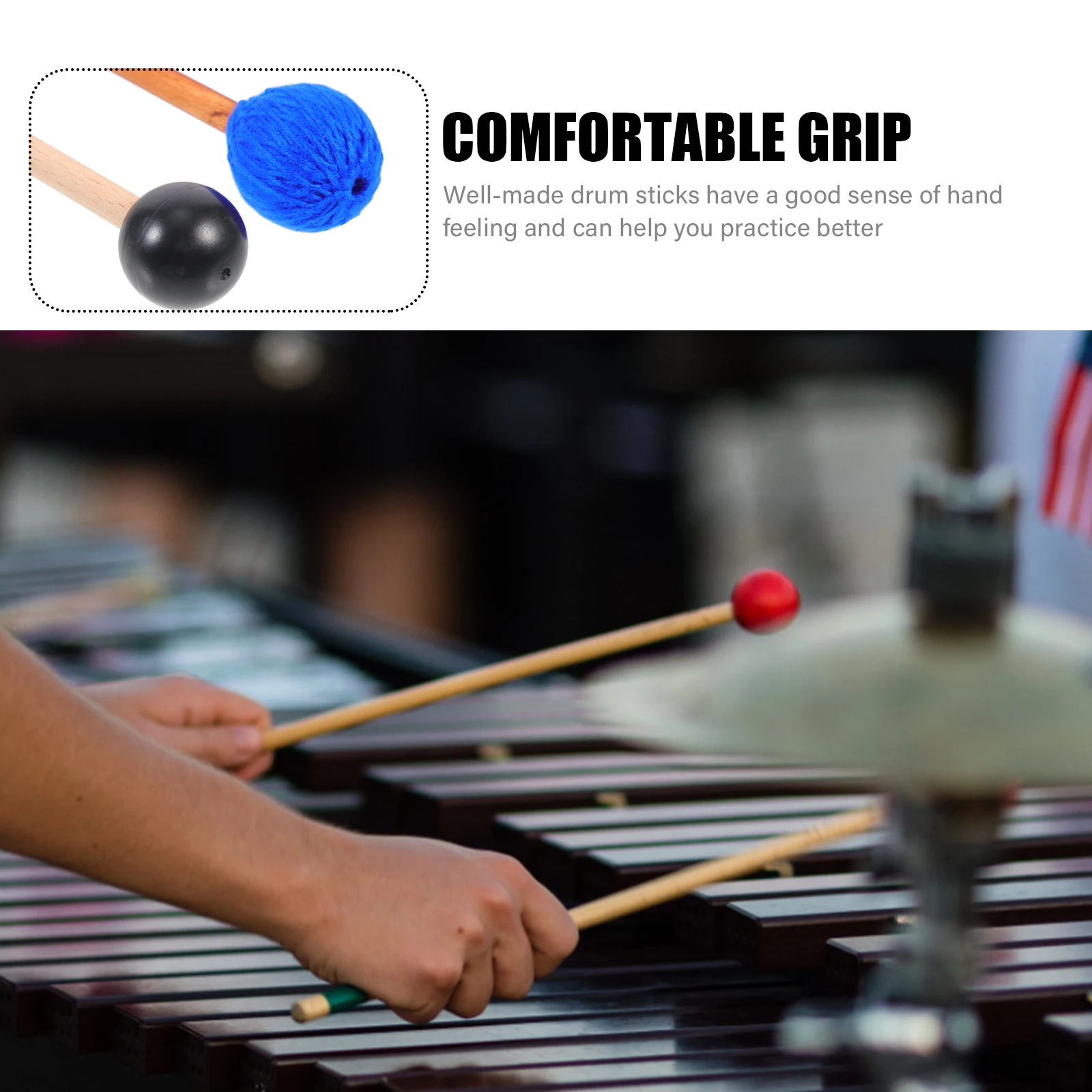 

2 Pairs Marimba Hammer Percussion Timbales Stick Sticks Marimbe Mallet Portable
