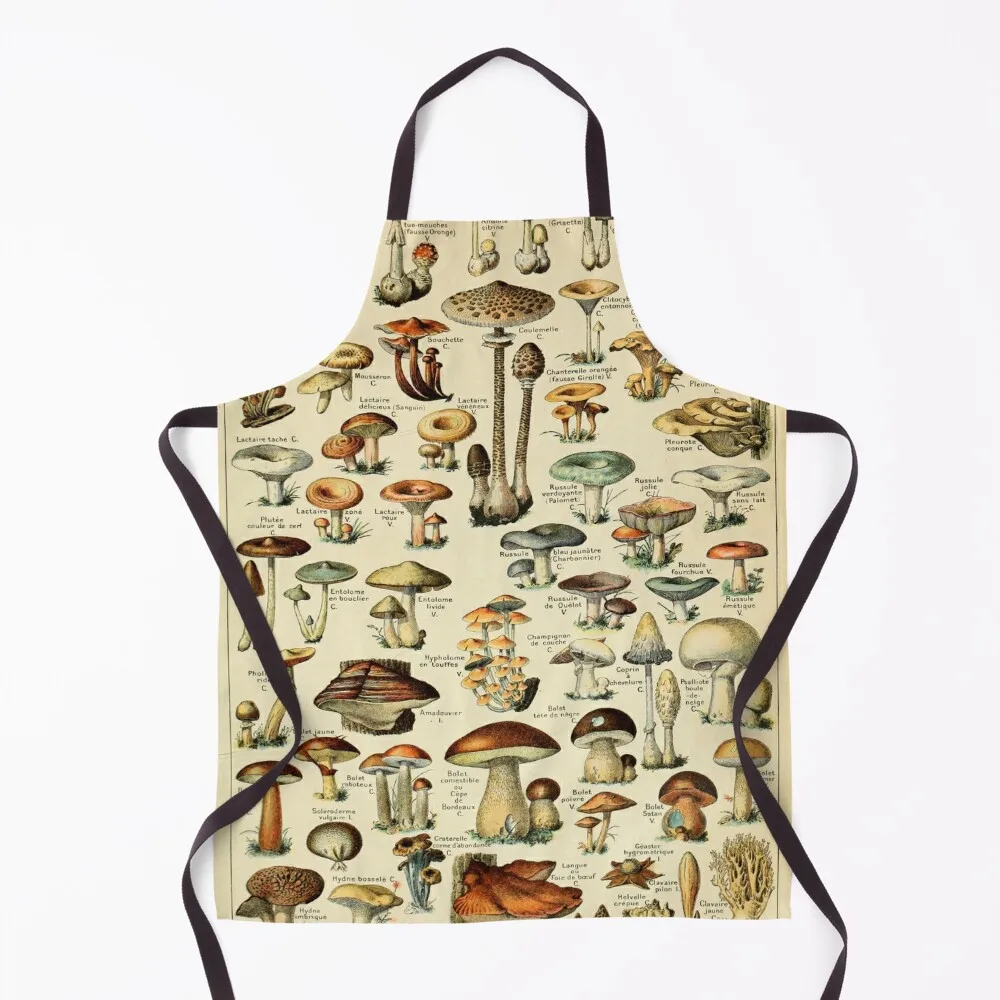 Adolphe Millot Champignons Vintage Mushroom Drawing Apron Barista For Men Cooking Clothes Woman Work Apron