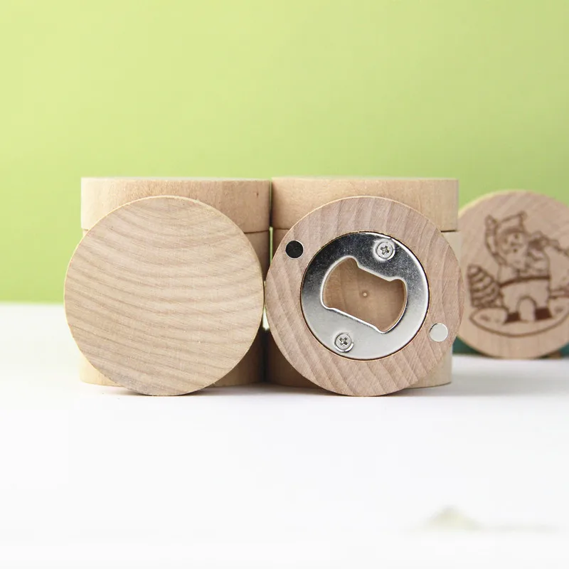 

15Pcs Wedding Favor Wooden Fridge Magnet Round Bottle Opener Wedding Guest