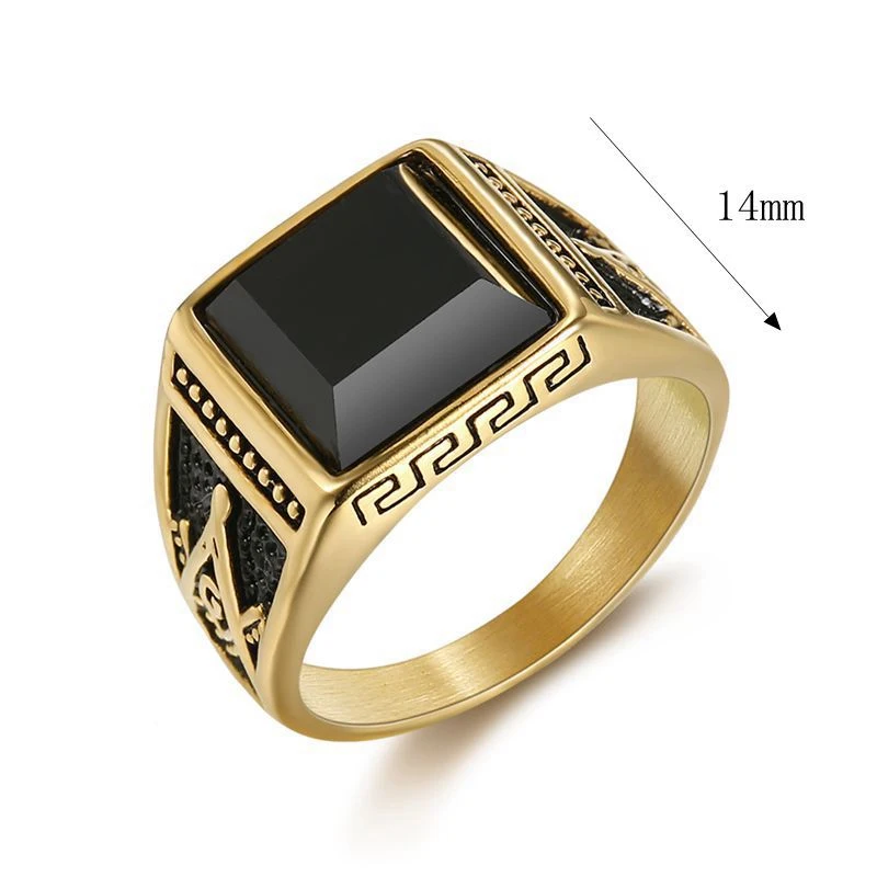 Punk Stone Ring for Men Women Biker High Quality Banquet Creative Square Letter G Stainless Steel Masonic Ring Jewelry Wholesale - Image 6