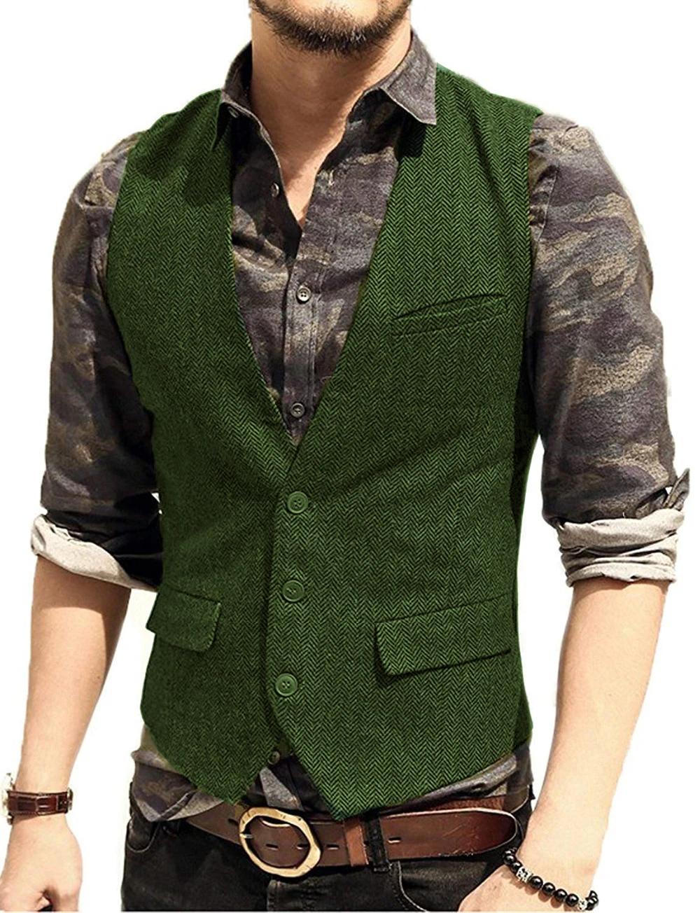 

Men's Suit Vest Green Wool Tweed Waistcoat Jacket Slim Fit Like Business Groomman Clothing Man For Wedding Vests