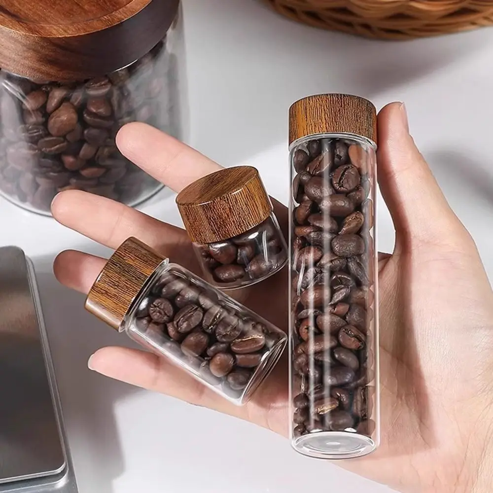 6PCS 10/20/30 ML Wooden Lid Mini Glass Bottles Transparent Food Grade Small Spice Jars Sealed Golden Bean Bottle